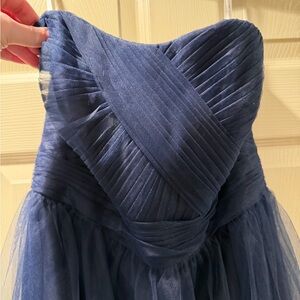 David's Bridal Strapless Navy Dress